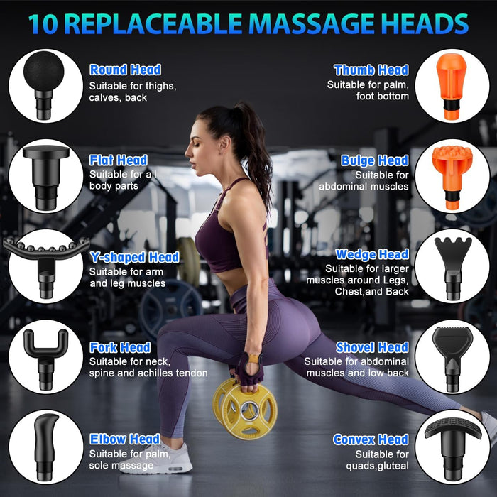 Massage Gun, Deep Tissue Back Massage for Athletes for Pain Relief, Percussion Massager with 10 Massages Heads & Silent 