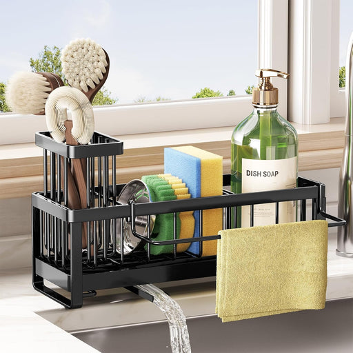 Sponge Holder for Kitchen Sink - Sink Caddy with Brush Holder Self-draining Sponge Caddy Organizer with Divider Stainles