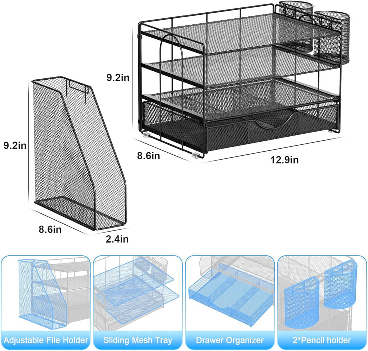 Metal Mesh Desk Organizers and Accessories with File Holder