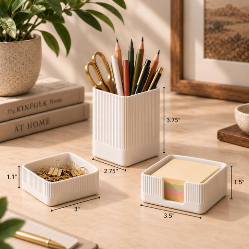 Aesthetic Desk Organizer Set of 3 - Sturdy Concrete Office Accessories