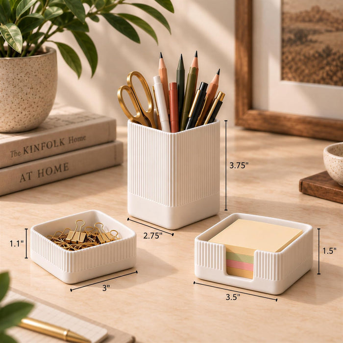 Aesthetic Desk Organizer Set of 3 - Sturdy Concrete Office Accessories