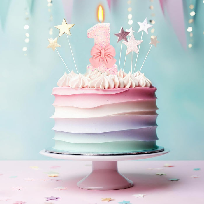 Pink Bow Number 1 Birthday Candle 1st Birthday Decorations Girl