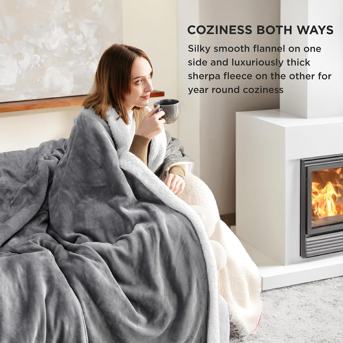 GentleSoft Sherpa Fleece Throw Blanket for Couch, Non-Heated, Thick & Warm Cozy Comfort Blanket for Winter Fall, Soft Fuzzy Plush Throw Gifts for Women and Men, Grey, 50x60 Inches