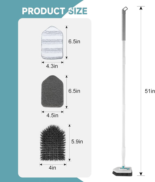 Shower Scrubber with Long Handle, 3 in 1 Tile Tub Scrubber Brush with 3 Detachable Cleaning Heads Adjustable Handle Show