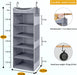 5-Shelf Hanging Closet Organizer and Storage with Side Pockets, Collapsible Closet Hanging Shelves for Storage, Grey