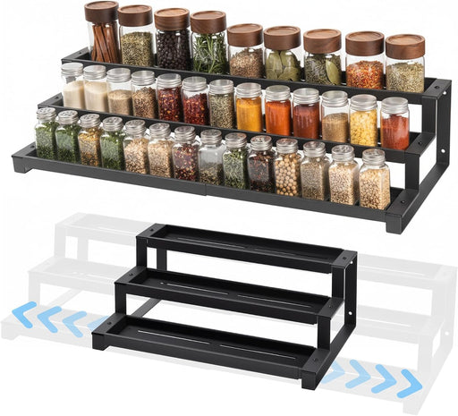 3-Tier Spice Rack Organizer for Kitchen Cabinet or Pantry, 16"-29" Expandable Spice Organization Shelf, Seasoning Organi