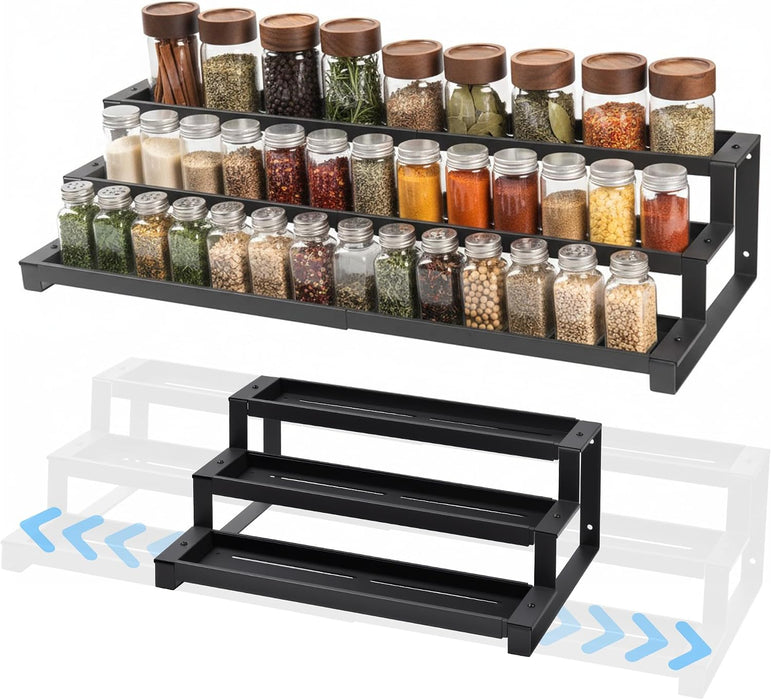 3-Tier Spice Rack Organizer for Kitchen Cabinet or Pantry, 16"-29" Expandable Spice Organization Shelf, Seasoning Organi