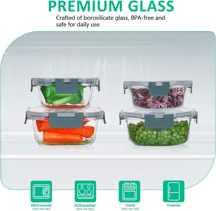24 Pieces Glass Food Storage Containers Set, Gray