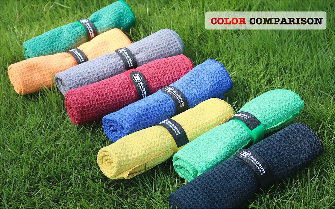 Microfiber Golf Towel (16" X 16") with Carabiner Clip, Waffle Pattern Golf Towel Hook and Loop Fastener - The Convenient Golf Cleaning Towel