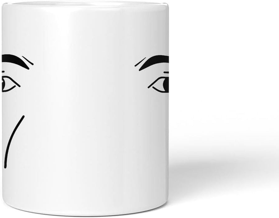 Ceramic Coffee Mug with Minimalist Expression Design, White, 11 Oz, Novelty Tea Cup for Anniversary, Birthday, Christmas Gift (Man Face)