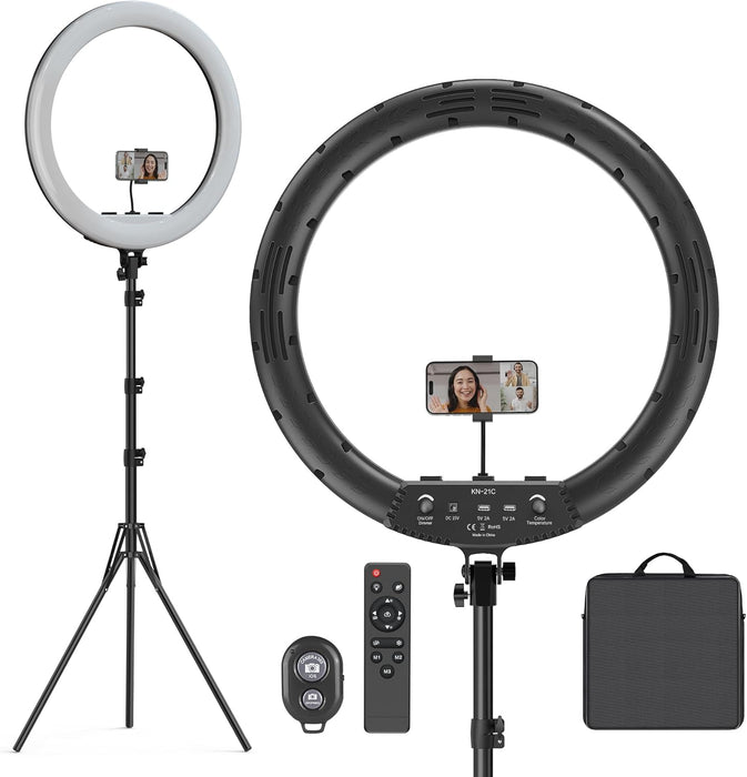 21 inch Ring Light with Stand Outer 55W 5600k Dimmable LED Light, Tripod Stand,and Phone Holder，Remote Controller,Carrying Bag ，CRI 97+ 2540lux, for Streaming Home Office Zoom Call Lighting