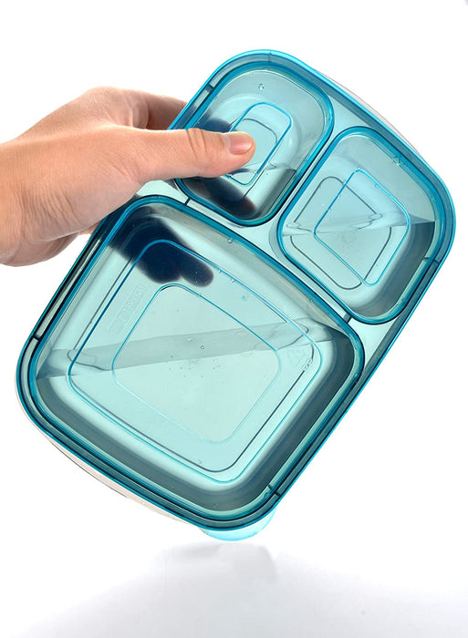 7 Pack Bento Lunch Box, Meal Prep Containers, Reusable 3 Compartment Plastic Divided Food Storage Container Boxes