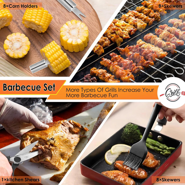 BBQ Grilling Accessories Set, 34Pcs Heavy Duty Grill Tools, Brown