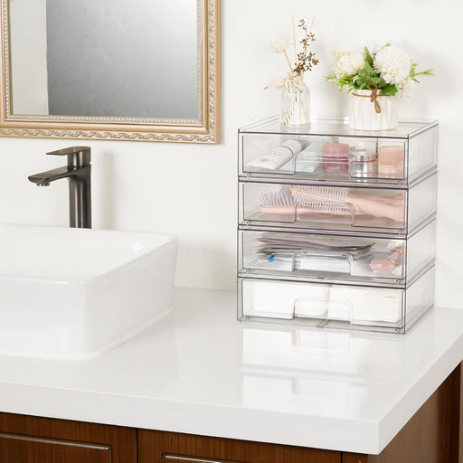 Clear Stackable Storage Drawers, 2 Pack Wide Plastic Organizers