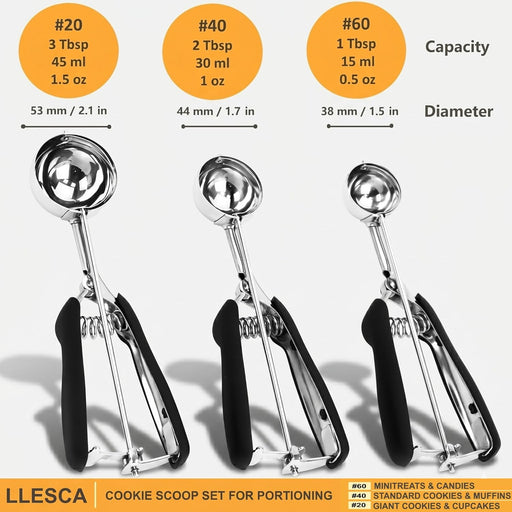 Cookie Scoop Set, 3Pcs Ice Cream Scoop, Cookie Scoops for Baking Set of 3, 18/8 Stainless Steel Cookie Scooper for Bakin