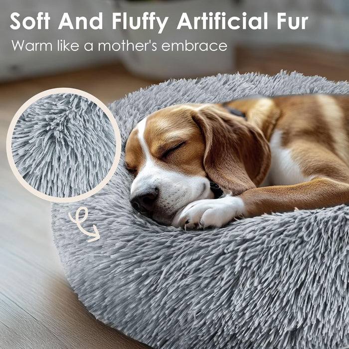 Dog & Cat Bed for Indoor Cats, 20in Calming Donut Bed (Light Grey)