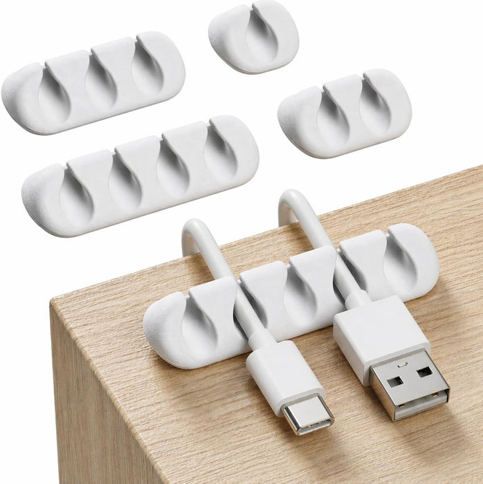 Cord Organizer for Desk, Nightstand Cable Holder, 5 Pack, Multislot, White