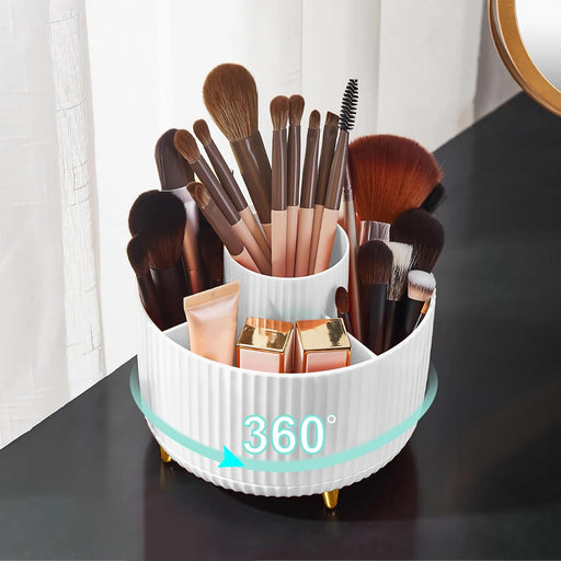 Makeup Brush Holder Organizer,360° Rotating Makeup Brush Organizer,5 Slot Make up Brushes Cup for Cosmetics, Nail Polish
