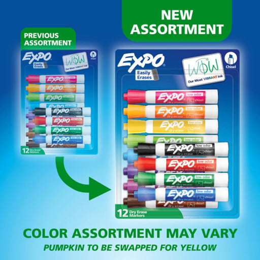 Dry Erase Markers, Low Odor Ink, Assorted Colors, Chisel Tip, 12 Count