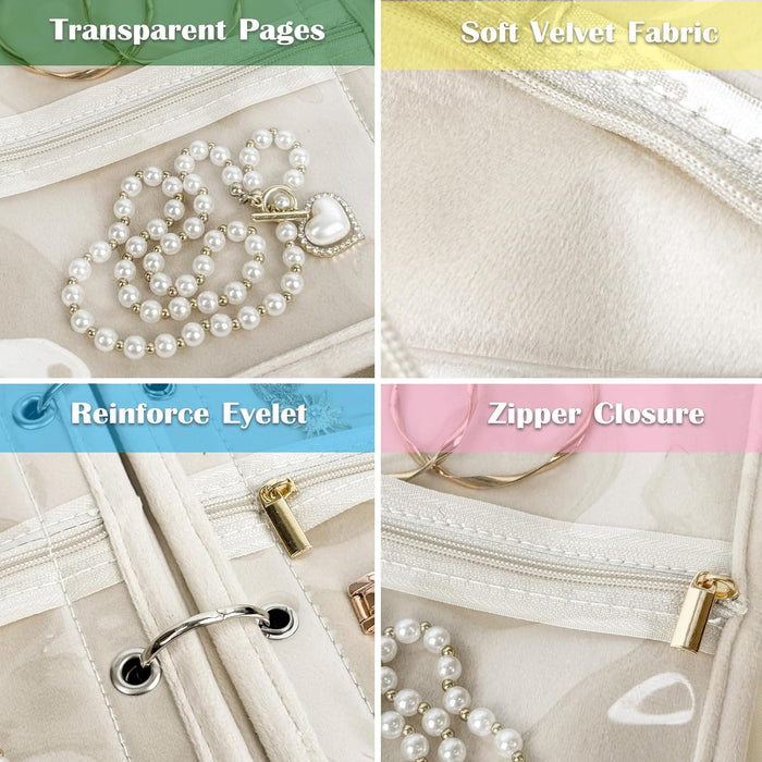 Travel Jewelry Organizer Case,Jewelry Bags for Traveling, Jewelry Binder with 24 Pcs Clear Zipper Velvet Pouches for Sto