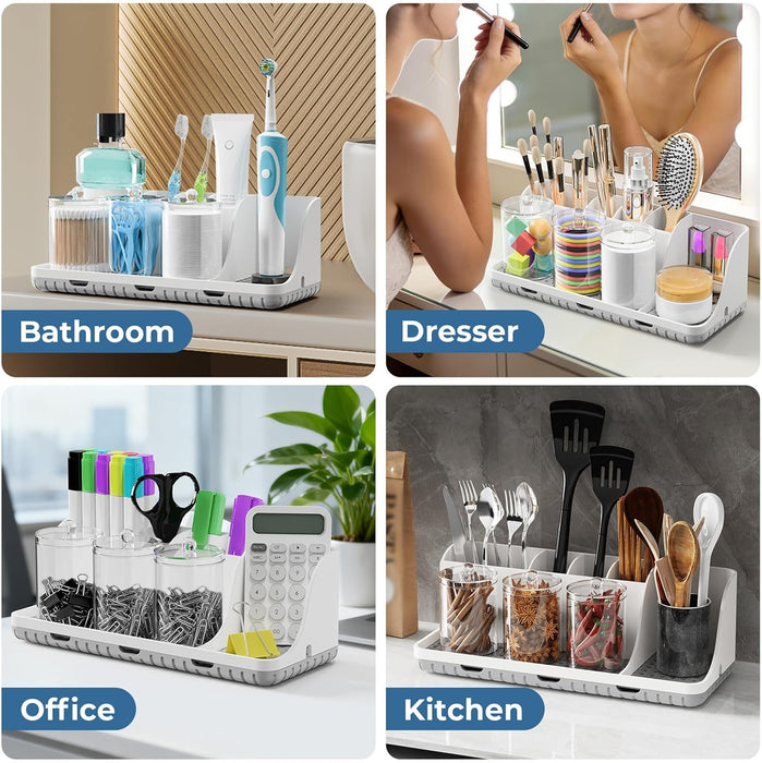 Bathroom Counter Organizers and Storage with 3 PCS Qtip Holder (White)
