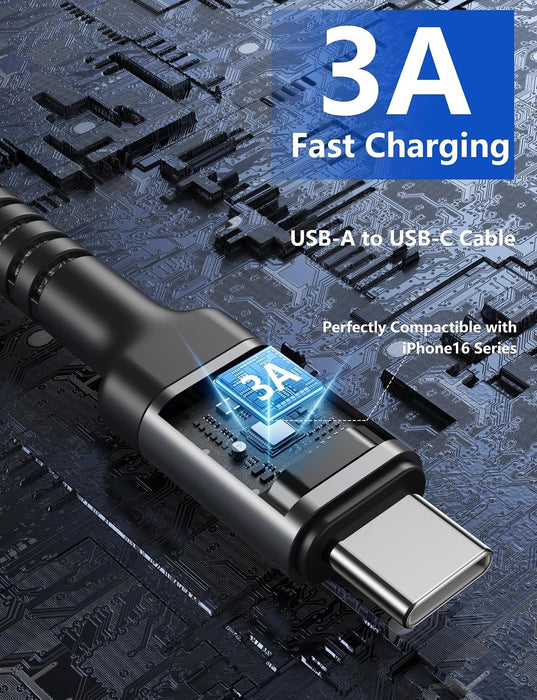 USB to USB C Cable 3A Fast Charging, USB A to USB C Cord [2 Pack, 6FT]