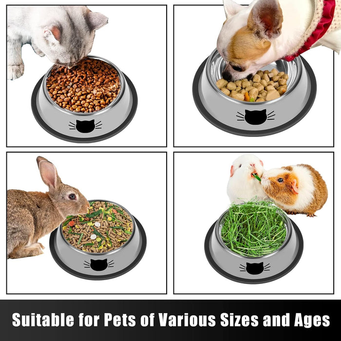 2 Pcs Non-Slip Stainless Steel Small Cat Food Bowls - Unbreakable, Thicken 7 Oz Cat Dishes - Indoor, Removable Rubber Ba