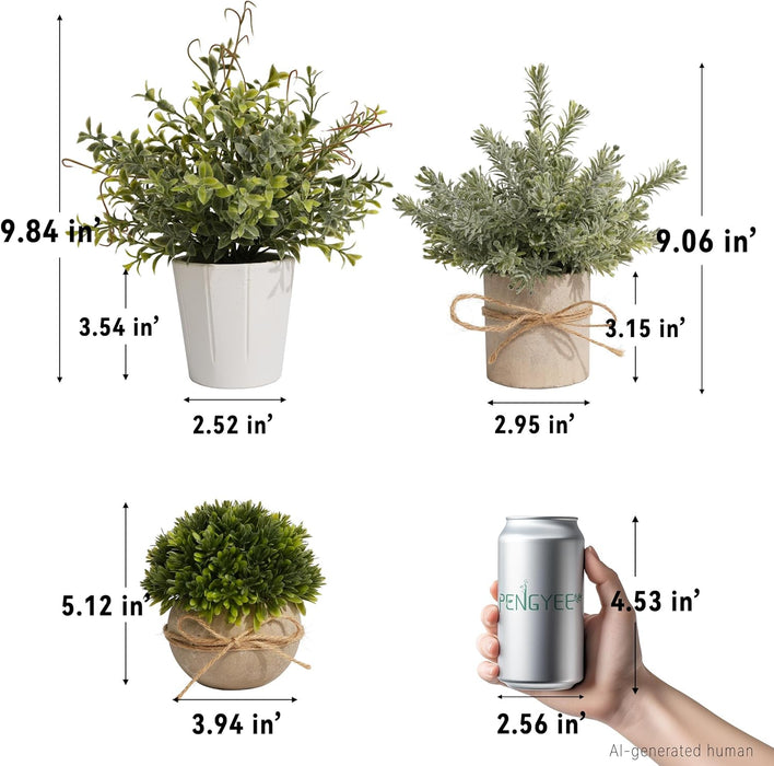 4 Pack Small Fake Plants in White Pulp Pot for Home Decor