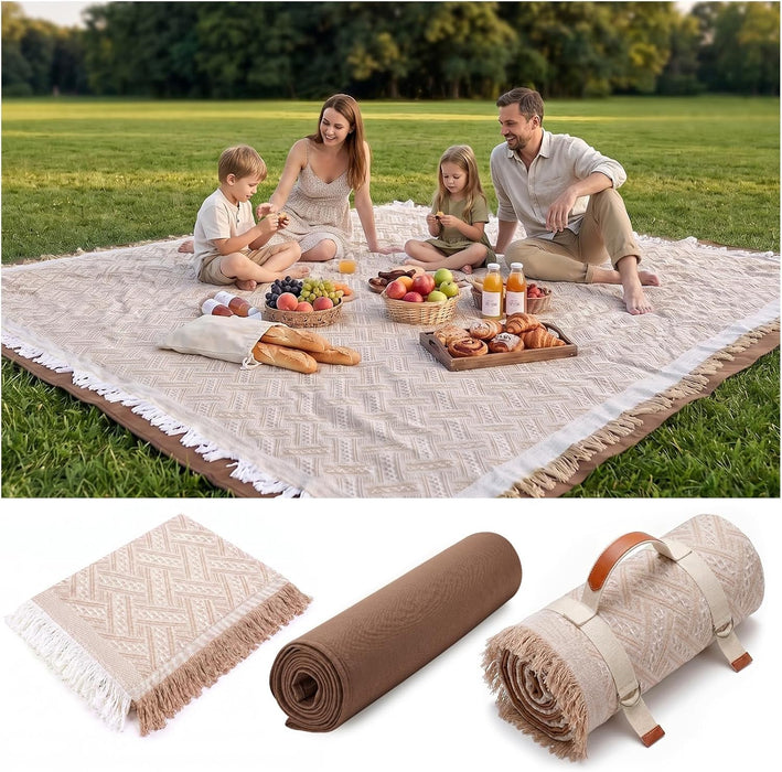 2 in 1 Extra Large Rug Outdoor Picnic Blanket Waterproof Woven Boho Mat Giant Beach Towel Travel Essential Yoga Accessor