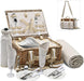 19Pcs Picnic Basket for 2 with Insulated Liner and Waterproof Picnic Blanket Wine Pouch, Large Wicker Picnic Hamper for Camping,Outdoor,Valentine Christmas for Couples