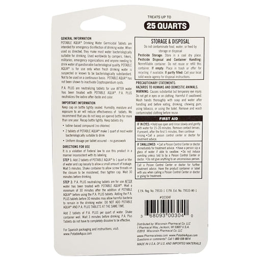 Water Purification Tablets With PA Plus - Two 50 count Bottles