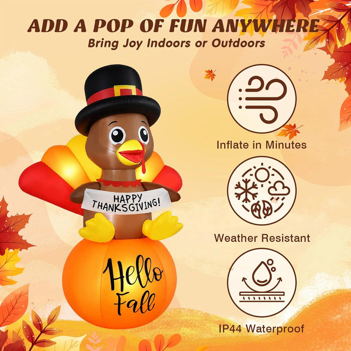 Inflatable Turkey Outdoor Decorations, 6FT Cute Thanksgiving Blow Up Decor