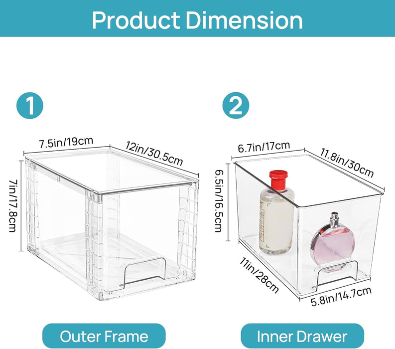 4 Pack Large Stackable Storage Drawers, Clear