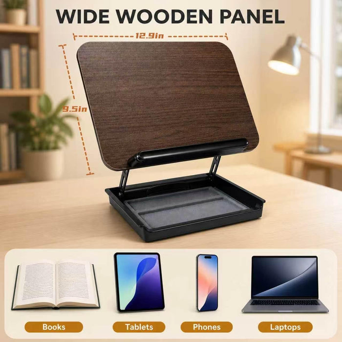 Adjustable Wooden Book Stand with Storage and Reading Light