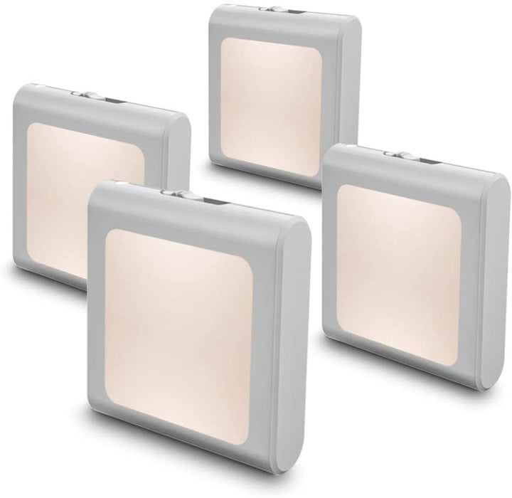Plug in Dimmable Led Night Light with Auto Dusk to Dawn Sensor, Soft Warm White Nightlights for Hallway,Bedroom, Kids Room, Kitchen, Stairway, 4 Pack