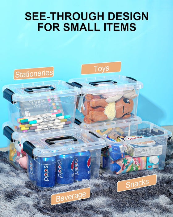Plastic Storage Bins with Lids 6 Packs, 7 Quart Storage Organizer Bins with Buckle-Up Latches and Handle, Stackable Storage Containers for Home Pantry Office Classroom Organization, Clear