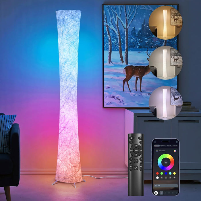 61'' RGB LED Corner Floor Lamp, Unique Hourglass Shade, Round