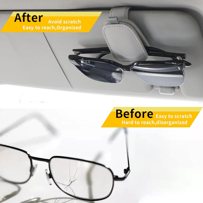 Magnetic Leather Sunglasses Holder for Car, 2 Packs (Silver Grey)