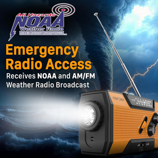 NOAA Emergency Weather Radio A1 7400mWh Solar Hand Crank (Orange)