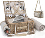 19Pcs Picnic Basket for 2 with Insulated Liner and Waterproof Picnic Blanket Wine Pouch, Large Wicker Picnic Hamper for Camping,Outdoor,Valentine Christmas for Couples