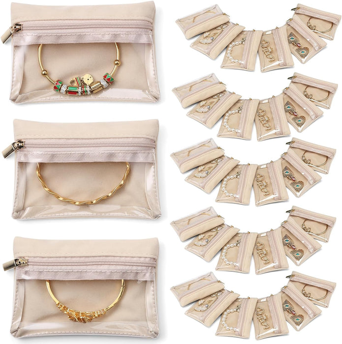 Travel Jewelry Pouch, 33pcs Clear Velvet Zipper Bag
