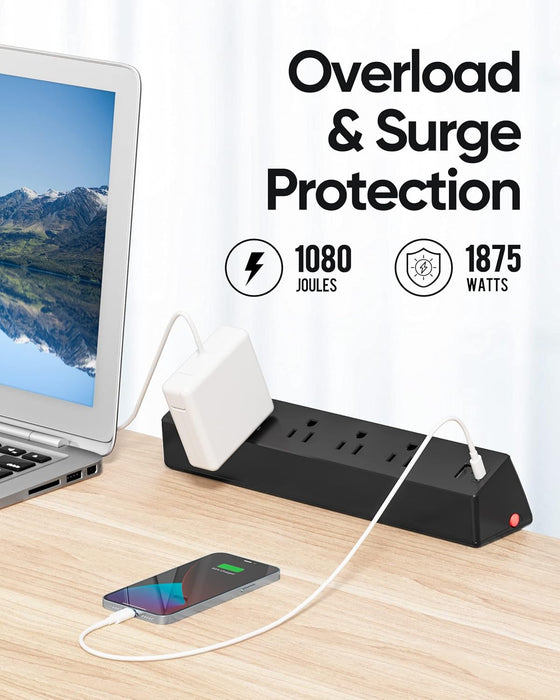 Desk Clamp Power Strip, 4 AC Outlets 4 USB Ports, Fit 1.7in Tabletop Edge