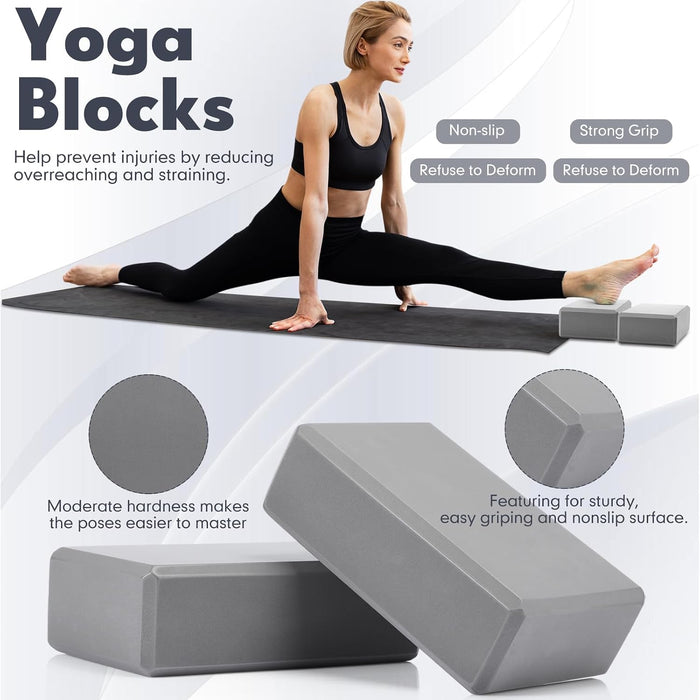 14 Pcs Yoga Kits for Home Workouts Pilates Equipment Set for Women Beginners, Hot Yoga Towel Blocks Strap, Knee Pad, Res