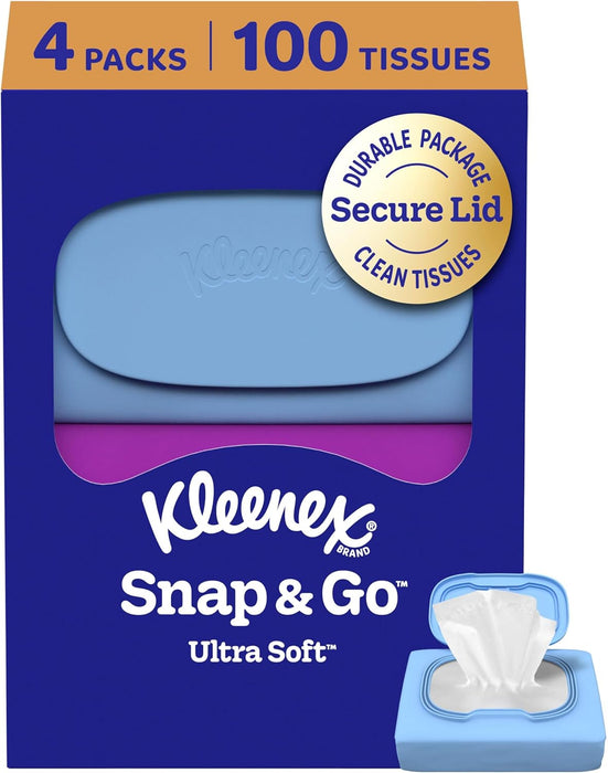 Snap & Go Ultra Soft Facial Tissues, 4 Packs, 25 Tissues per Pack