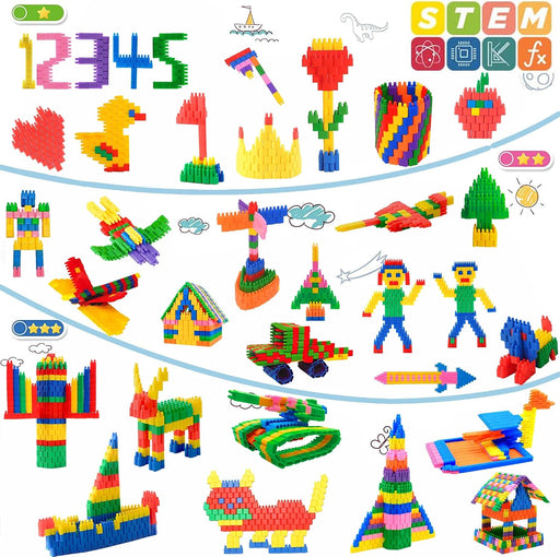 Kids 600pcs Set Building Blocks Construction Toy - Learning Playset STEM Educational Kit Child Branin Development Presch