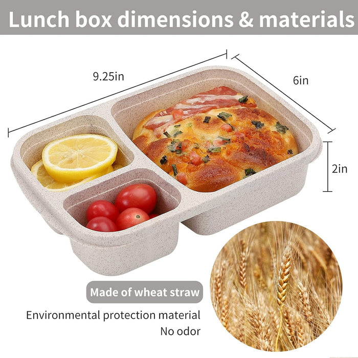 4 Pack Bento Lunch Box Set 3 Compartment Food Storage Containers Wheat Straw Meal Prep Lunch Box Plastic Food Storage Co