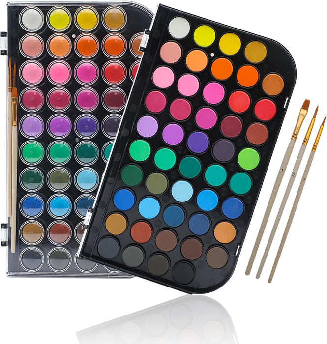 48 Colors Watercolor Paint Set, 3 Brushes
