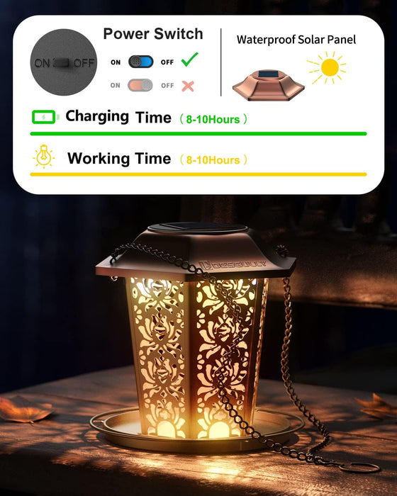 Solar Bird Feeders for Outdoors Hanging - Premium Grade Metal Bird Feeder, Chew-Proof, Weather and Water Resistant Wild 