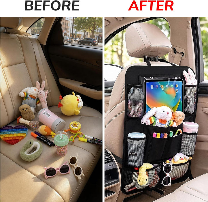 Backseat Car Organizer w/ 10 Storage Pockets 11" Tablet Holder, 2 PCS Black