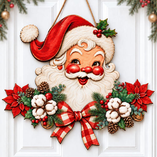Christmas Decorations Vintage Santa Hanging Wood Sign for Front Door Decor